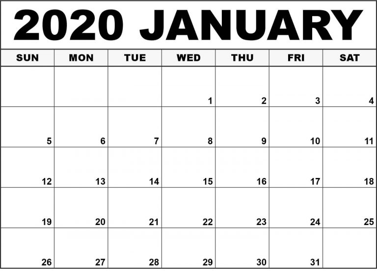 Top Blank January 2020 Holiday Print Free Calendar - Calendar School