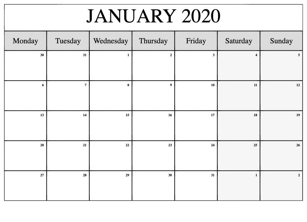 Top January Calendar Printable 2020 Cute Template - Calendar School