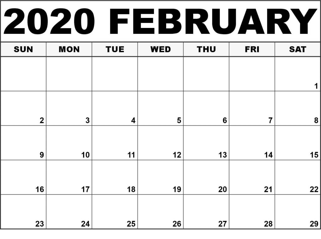 February 2020 Calendar Blank Printable Pages Template - Calendar School