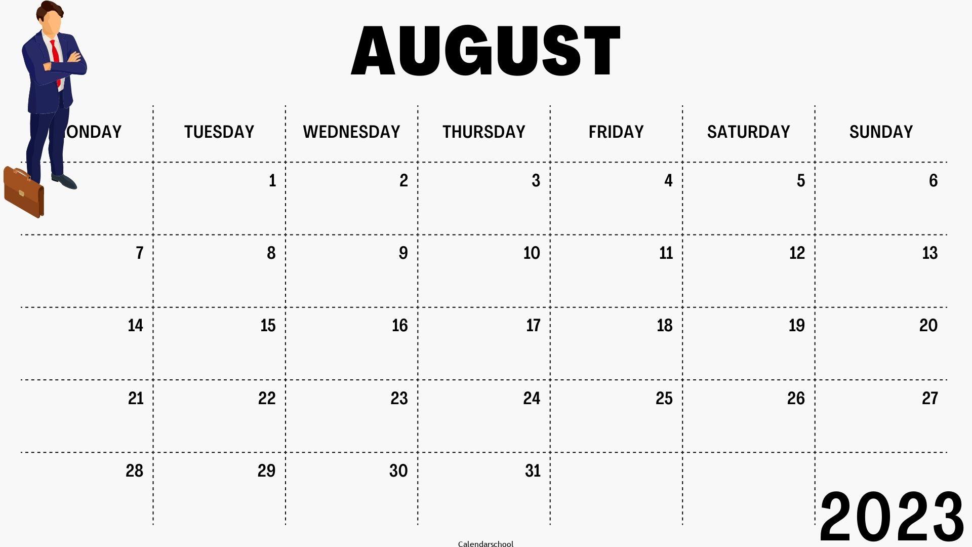 August 2023 Blank Calendar Image