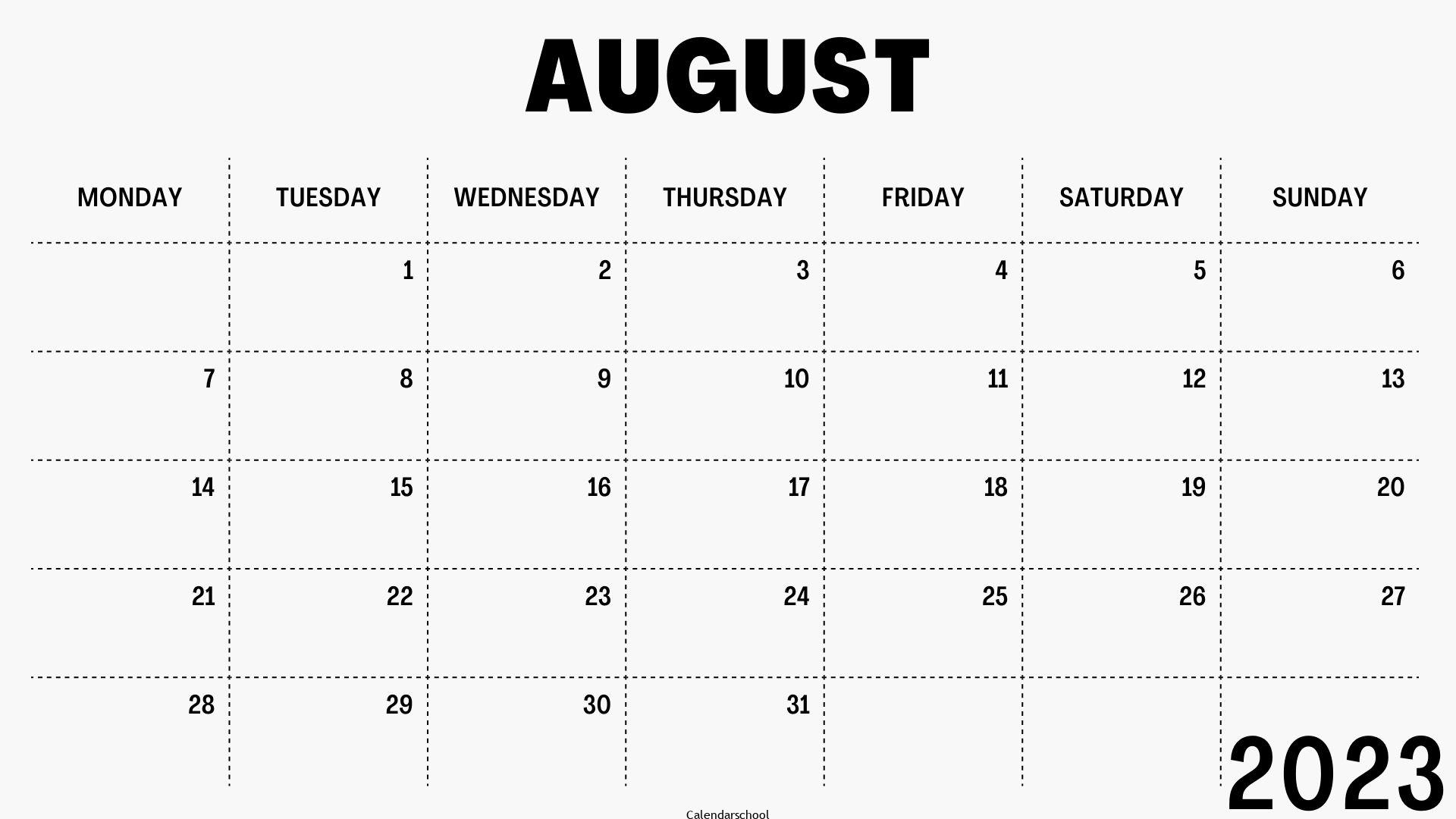 August 2023 Blank Calendar