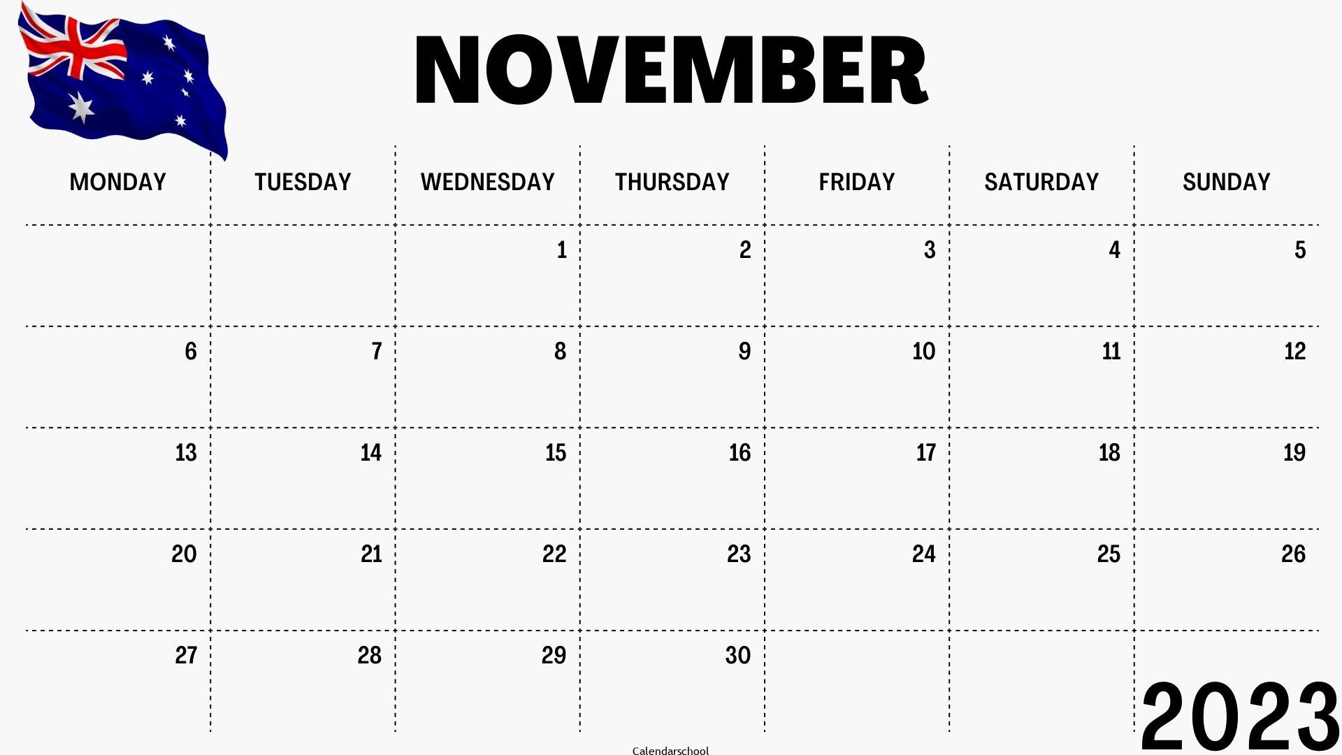 November 2023 Calendar with Holidays Australia