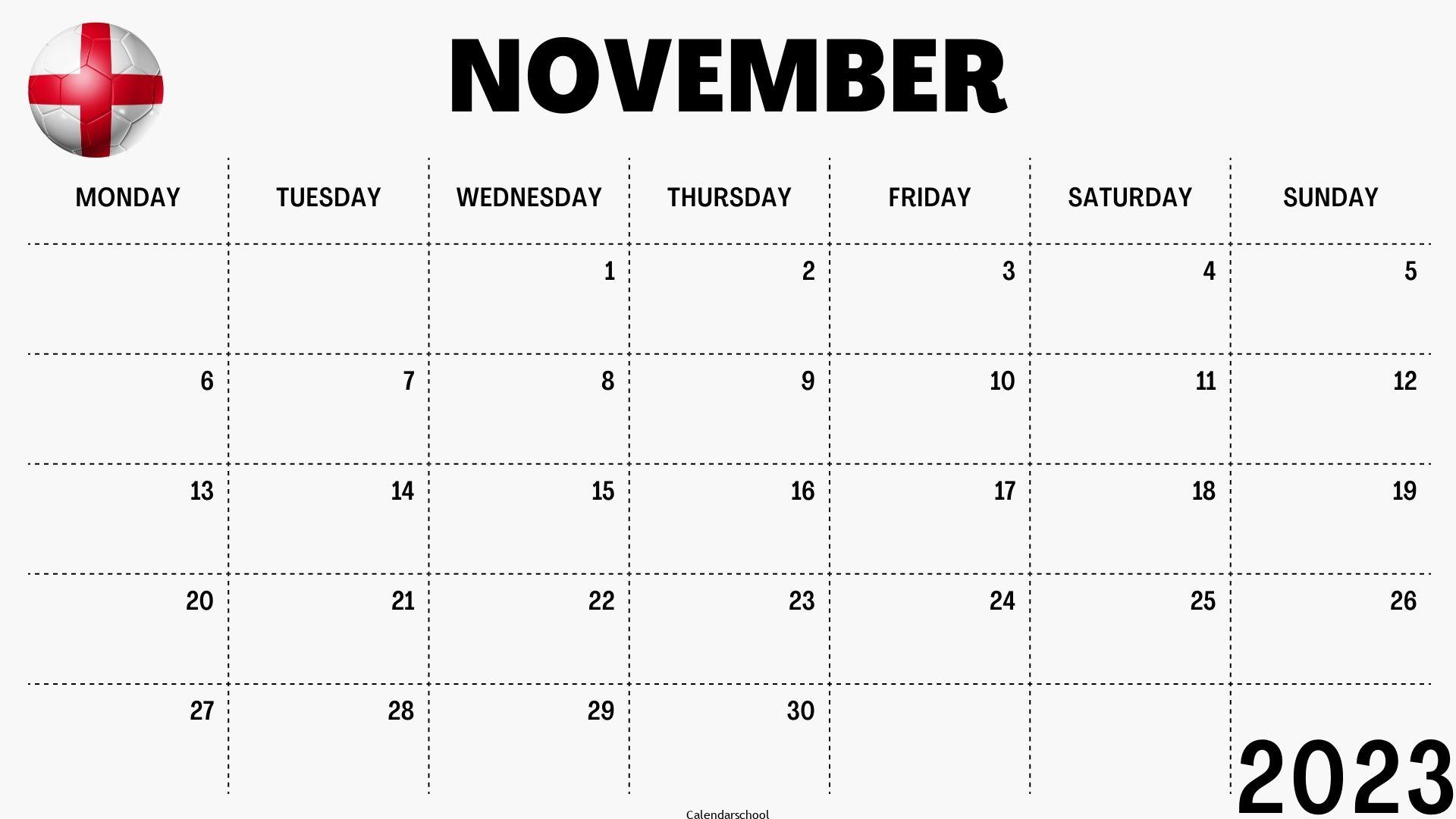 November 2023 Calendar with Holidays England