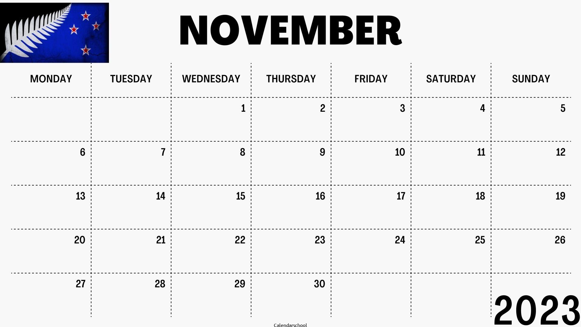 November 2023 Calendar with Holidays NewZeland