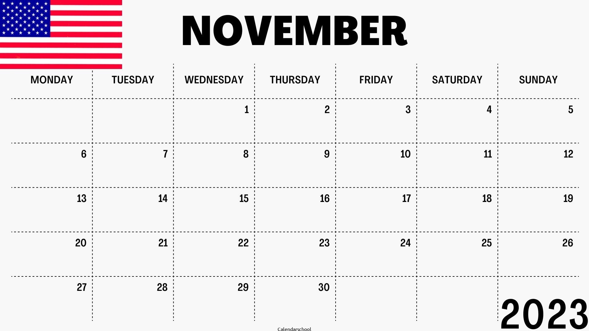 November 2023 Calendar with Holidays USA