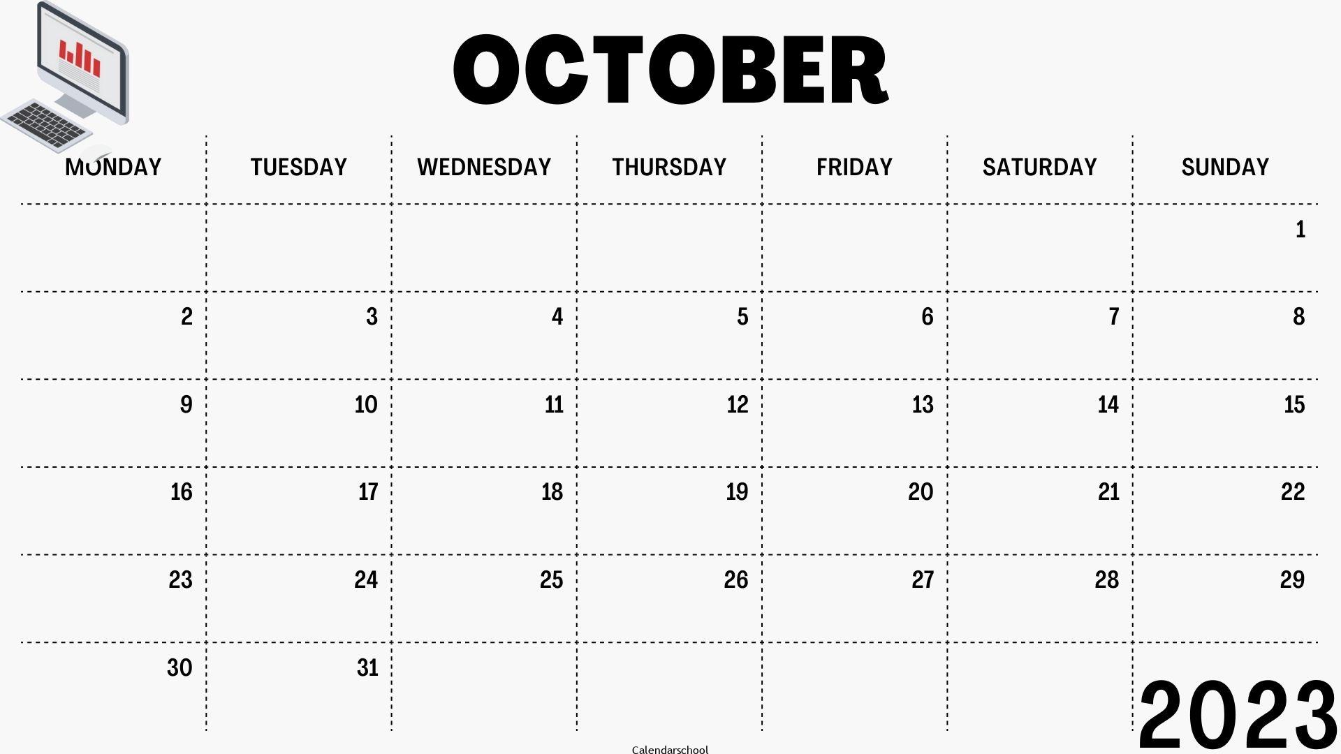 October Calendar 2023 Canada