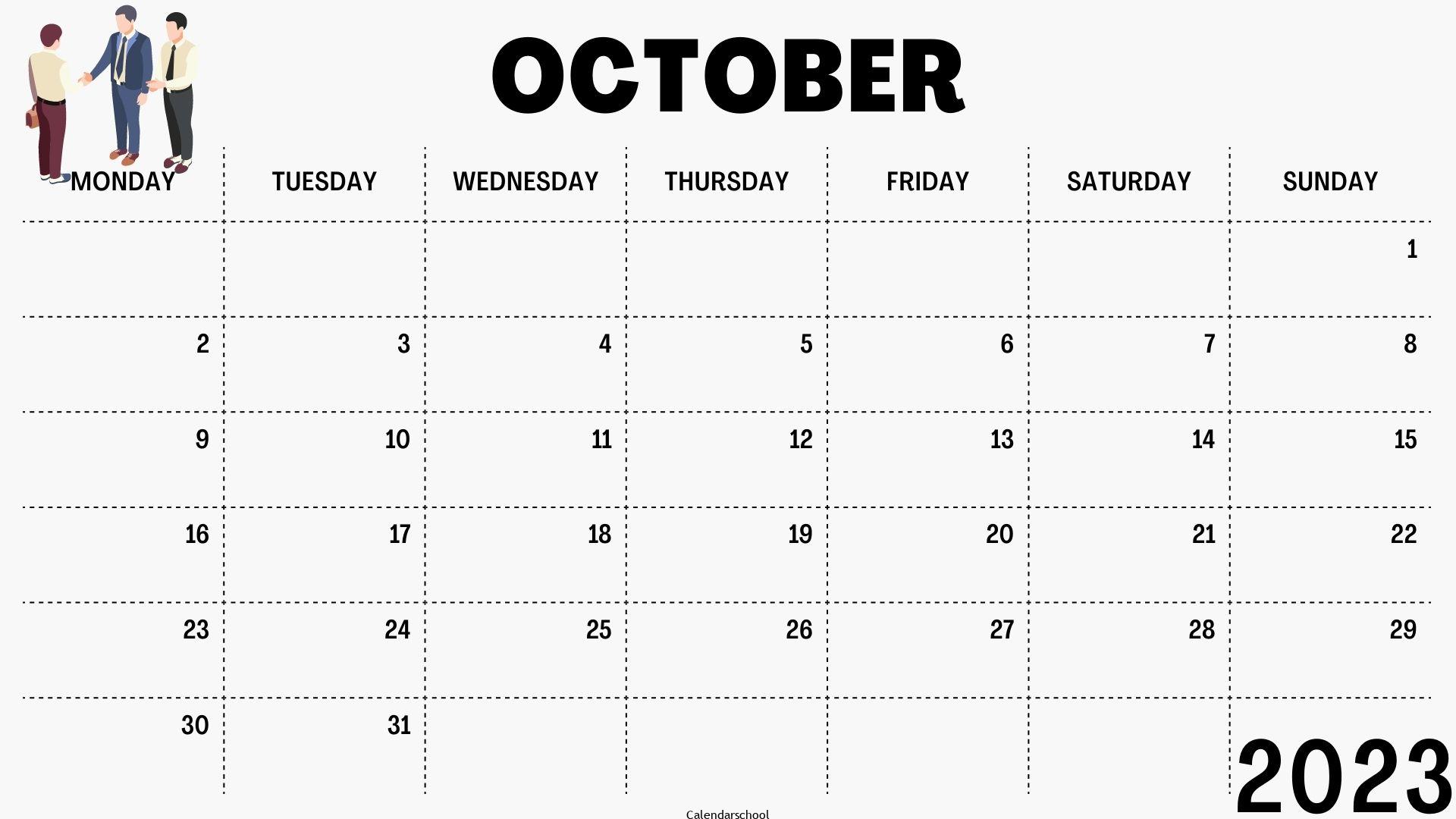 October Calendar 2023 Fillable