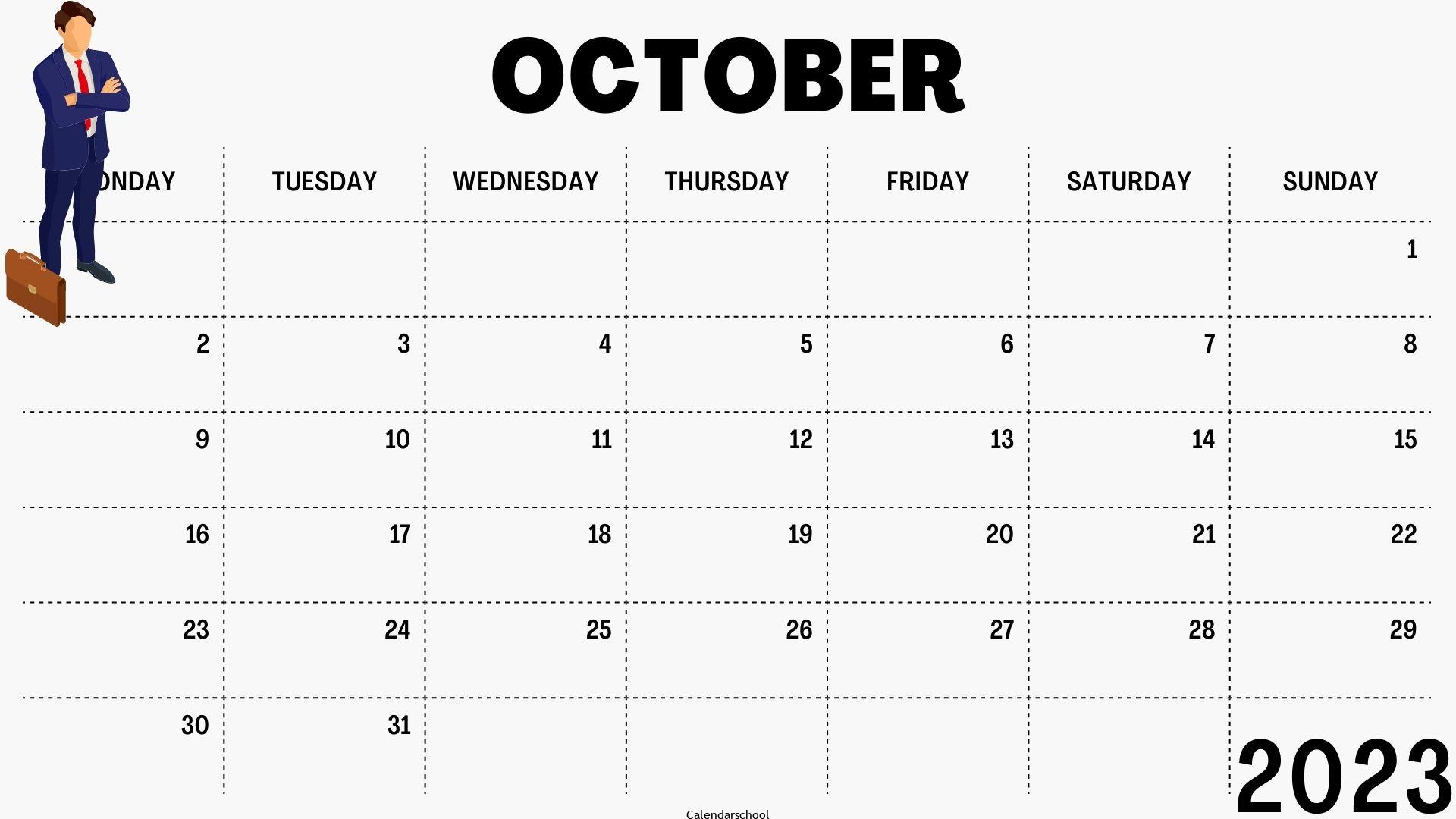 October Calendar 2023 Google Sheets