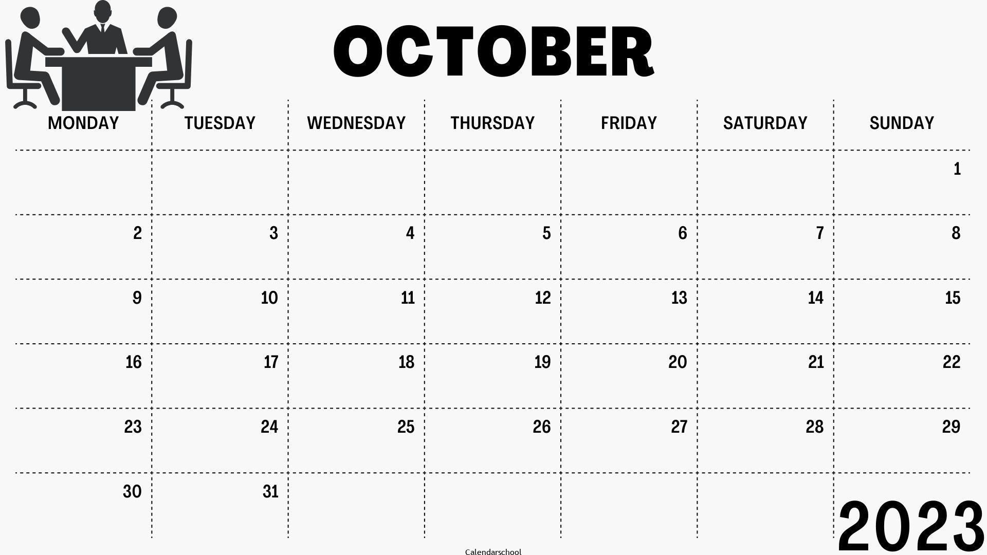 October Calendar 2023 Printable