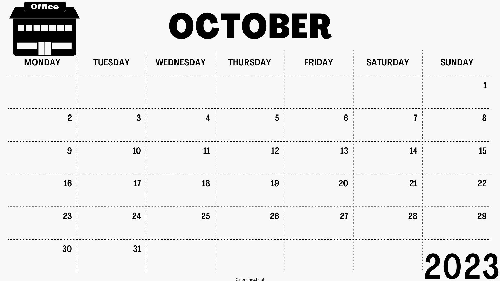 October Calendar 2023 Template