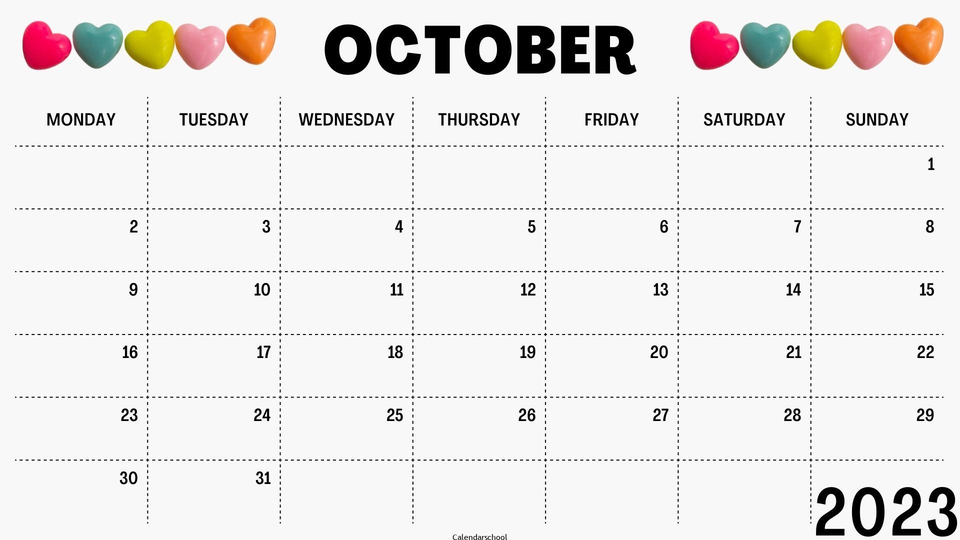 October Calendar 2023 With Festivals