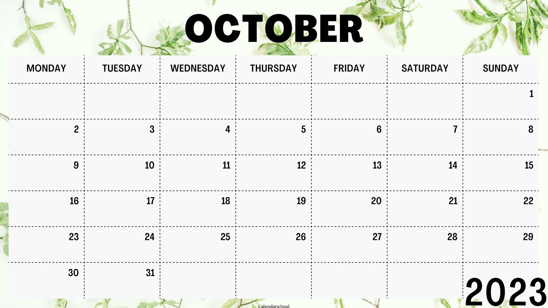 October Calendar 2023 With Notes