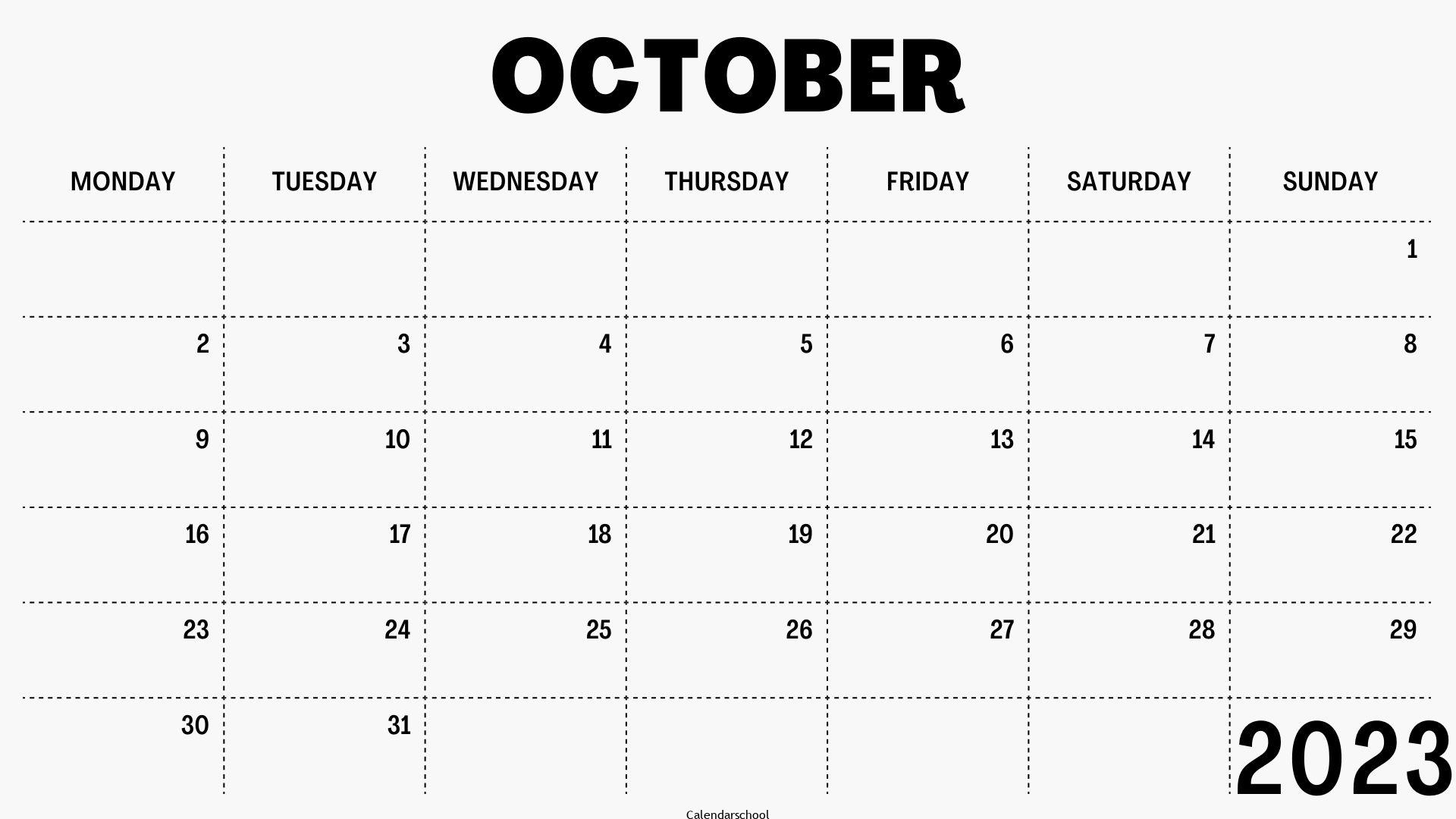 October Calendar 2023